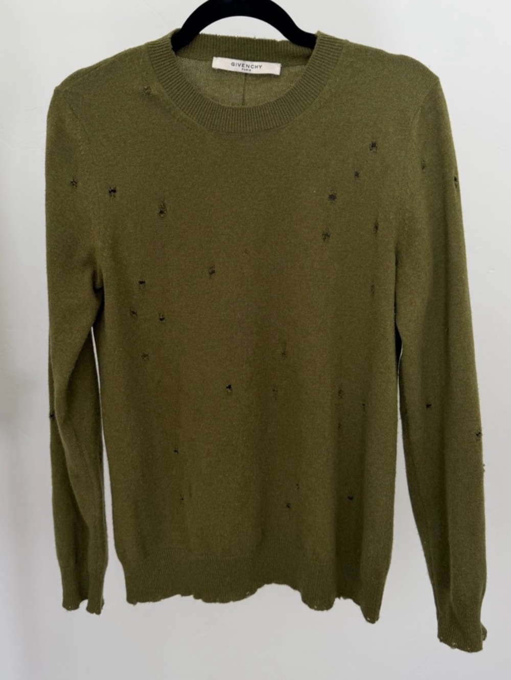 Givenchy Cashmere Distressed Sweater in Green Size Small